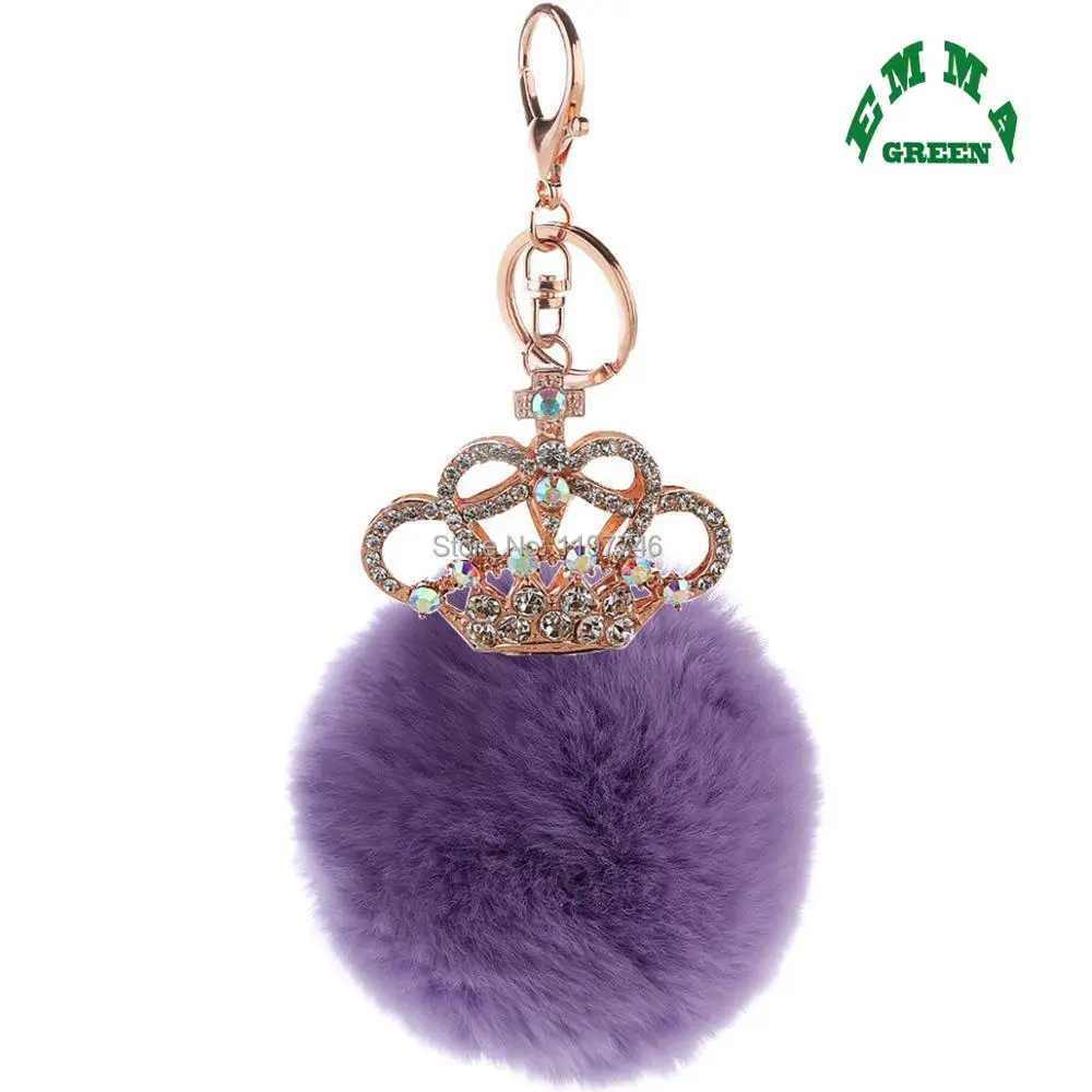 

Crown Crystal 8cm Big Pink Rabbit Fur Ball Keyrings Prom Prom Phone Bag Keyfob Chain Tag Rhinestone Pendant Key Rings