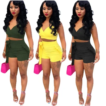 

Women Summer Two Piece Set Female Sexy Ruffles Bra Top + Hots Pants Shorts Pants Ladies Outfits Femme Night Club Suits