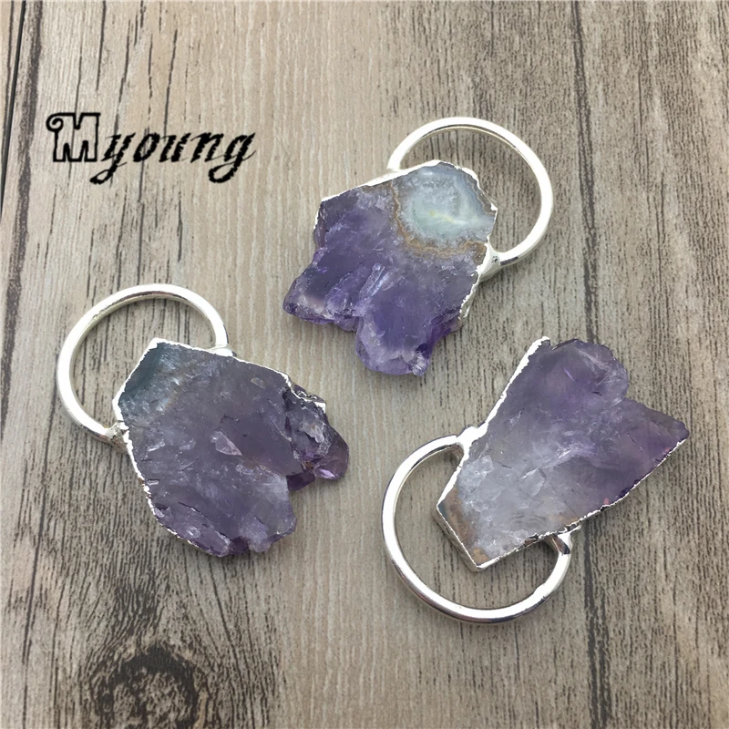 

Nature Amethysts Slice Pendant,Purple Crystal Quartz Charms With Silver Plated loop MY1820