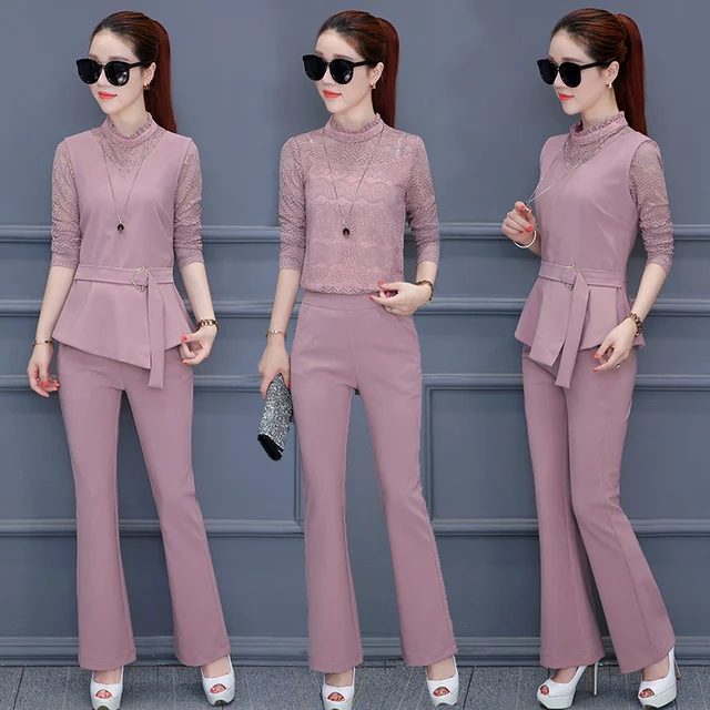 3 Piece Set Ladies Trouser Suit New Fall Spring Fashion Sleeveless Vest