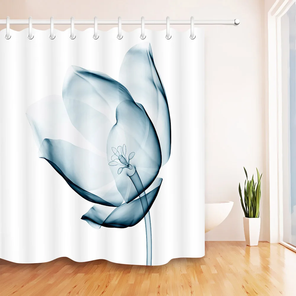 Абстрактный Черный X-ray Blossom прозрачный цветок Природа Белый занавеска для душа искусство Водонепроницаемый Ванная комната ткань для ванной Декор