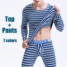 1 комплект, зимнее мужское теплое термобелье, мужские подштанники, сексуальные модные полосатые комплекты термобелья, хлопковые кальсоны для мужчин