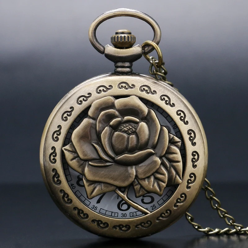 Винтажные бронзовые антикварные розы кварцевые карманные часы ожерелье подвеска Chian для женщин мужчин подарки на день рождения Relogio De Bolso P243