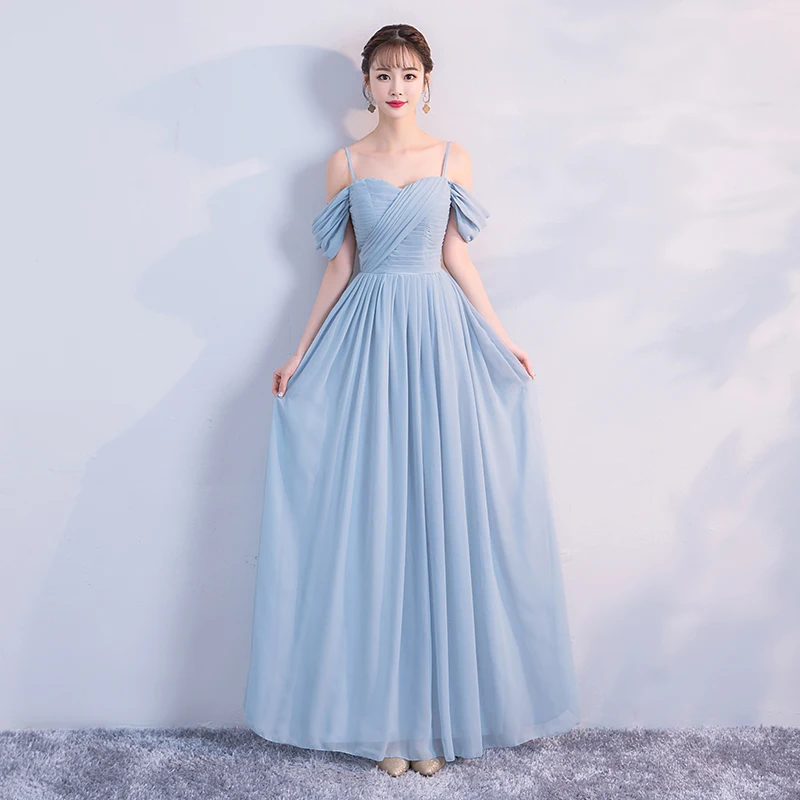 

Pearl Chiffon New Summer Blue Gray Simple Zipper Elegant Plus Size Backless Sweet Casual Beach Blue Long Summer women Dress