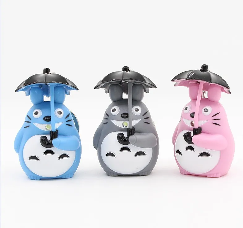12pcs/ lot keychain sound flash led light Totoro torch gift key ring