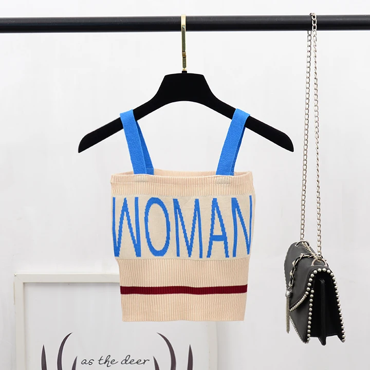 Женский трикотажный топ ALPHALMODA укороченный на бретельках с буквенным принтом