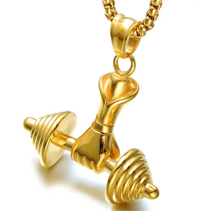 Gym Sport Charm Pendant Necklace Women Men Jewelry Gold Color Fitness Necklaces& Pendants