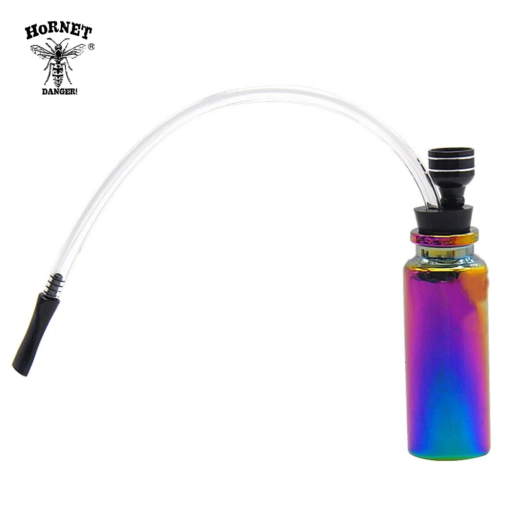 HORNET Rainbow Glass Smoking Pipes Mini Hookah Shisha Water Pipe 120MM Metal Tobacco Pipes With Long Silicone Mouth Filter