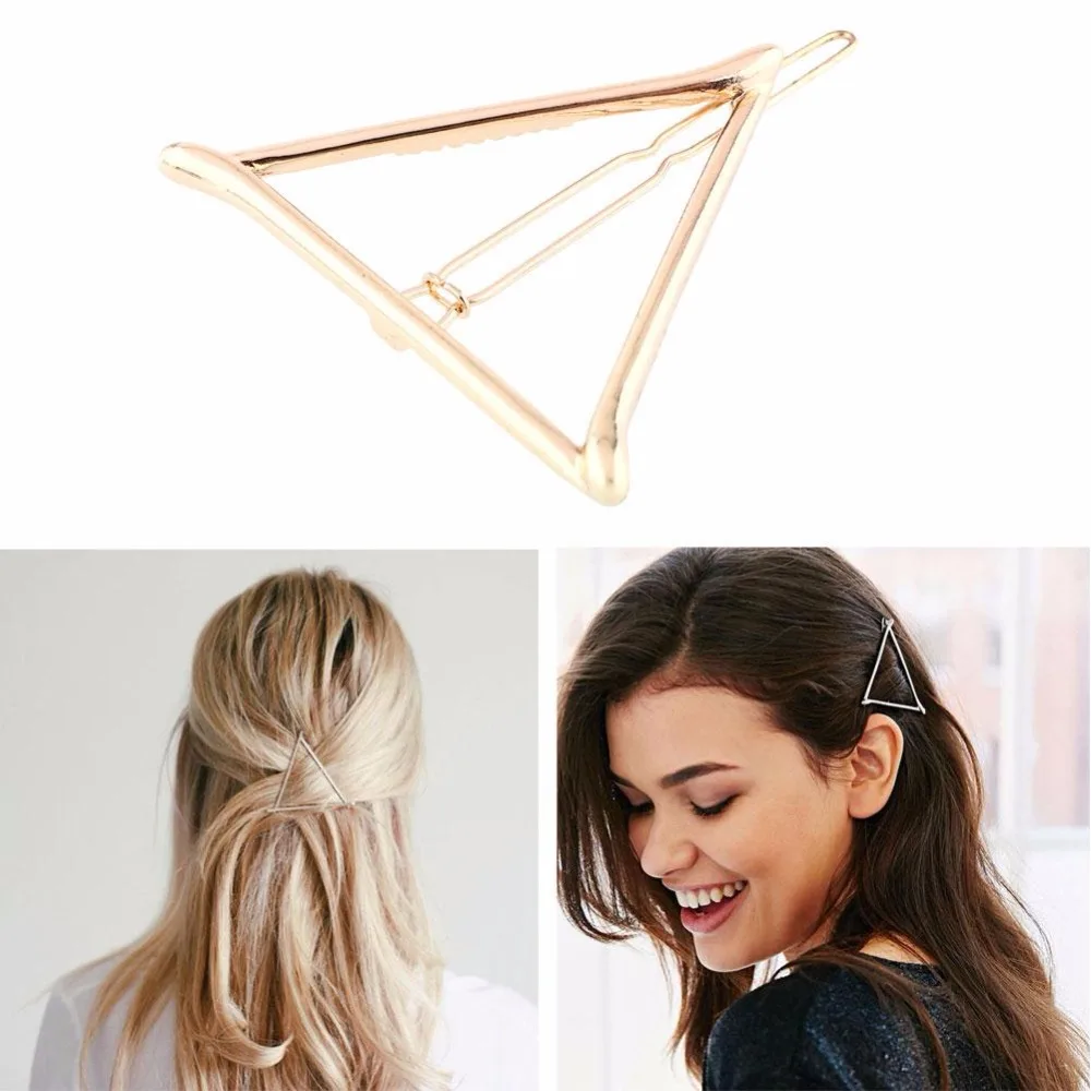 New Hair Clips Lovely Hollow Out Triangle Gold Plated Hair Clip