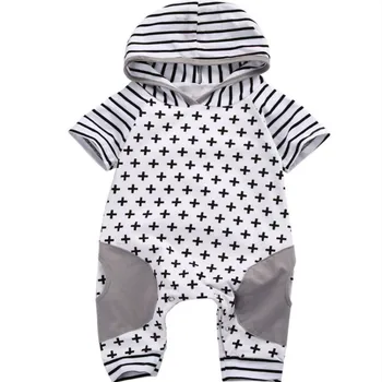 

Baby Romper Newborn Baby Boys Hooded Romper Cross Short Sleeve Jumpsuit Outfits Size 0-18M