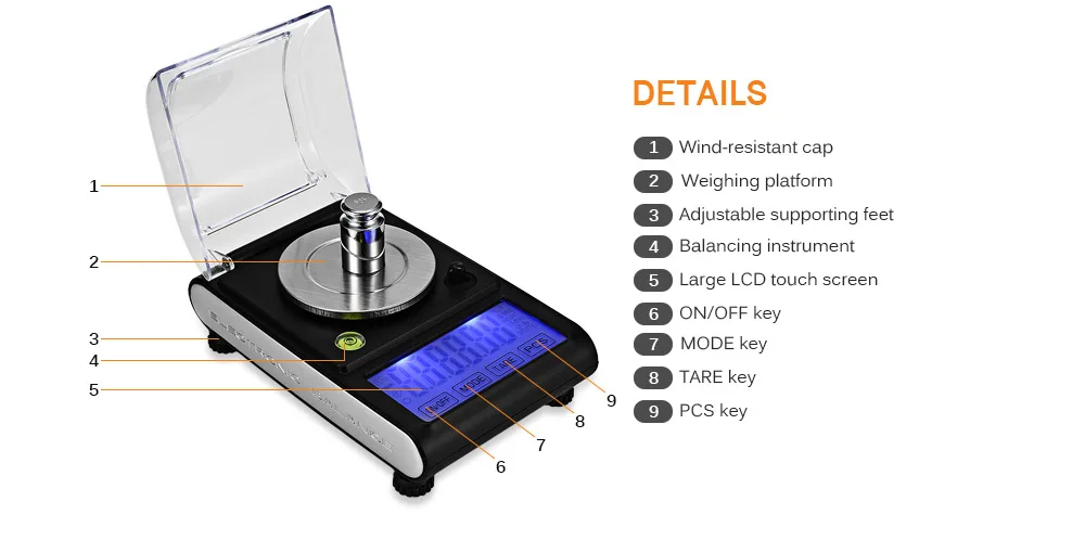 50g / 0.001g High Precision Touch Screen Portable Electronic Digital Diamond Jewelry Scale Gold Lab Balance