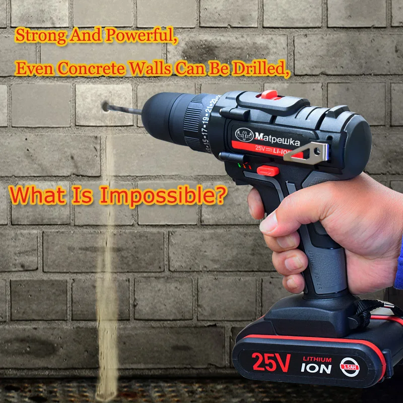 Skup 25V elektryczny śrubokręt domowy wiertarka akumulatorowa ręczny akumulator litowo jonowy elektryczny śrubokręt + prezent