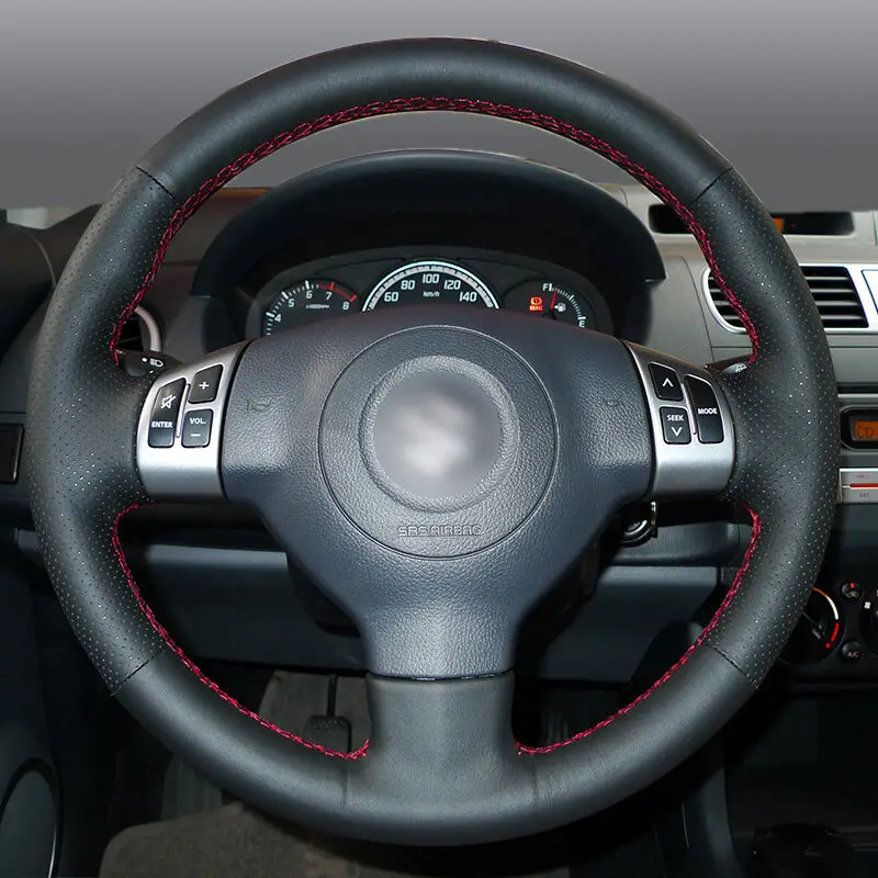 BANNIS Black Artificial Leather DIY Hand stitched Steering Wheel Cover