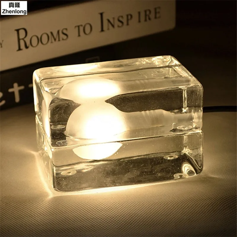 Transparent Glass Crystal Bulb G9 Modern Ice Table Lamp Creative Decorative Bedroom LED Ice Cream Brick Desk Lamp Warm/white Led