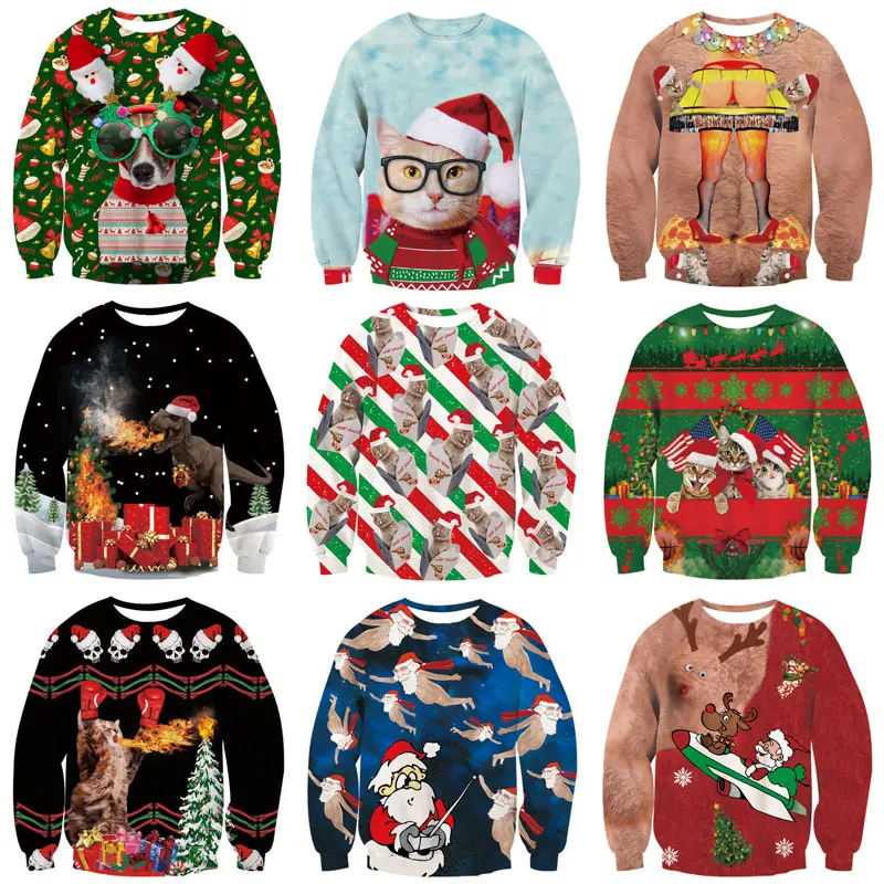 

Unisex Men Women 2019 Ugly Christmas Sweatshirt Vacation Santa Elf Funny Christmas Fake Hair Jumper Autumn Winter Tops Clothing