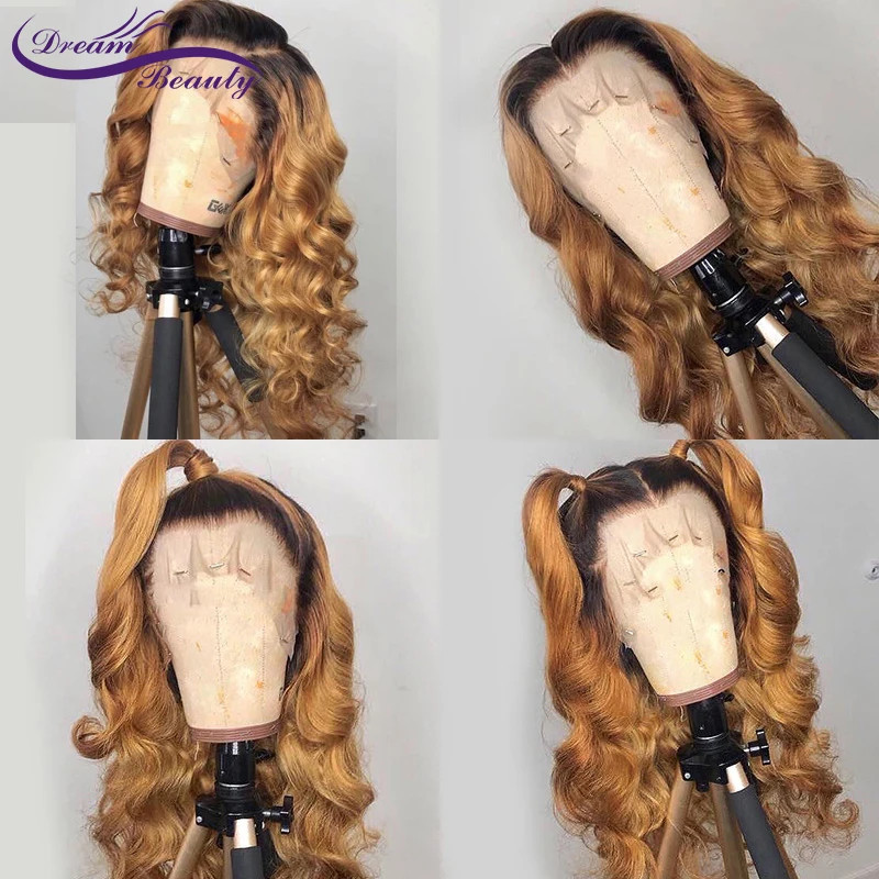 Honey Blonde Human Hair Wig With Baby Hair Preplucked Glueless Lace Front Wig wavy Remy Hair 180 Desnity Lace wigs Dream Beauty