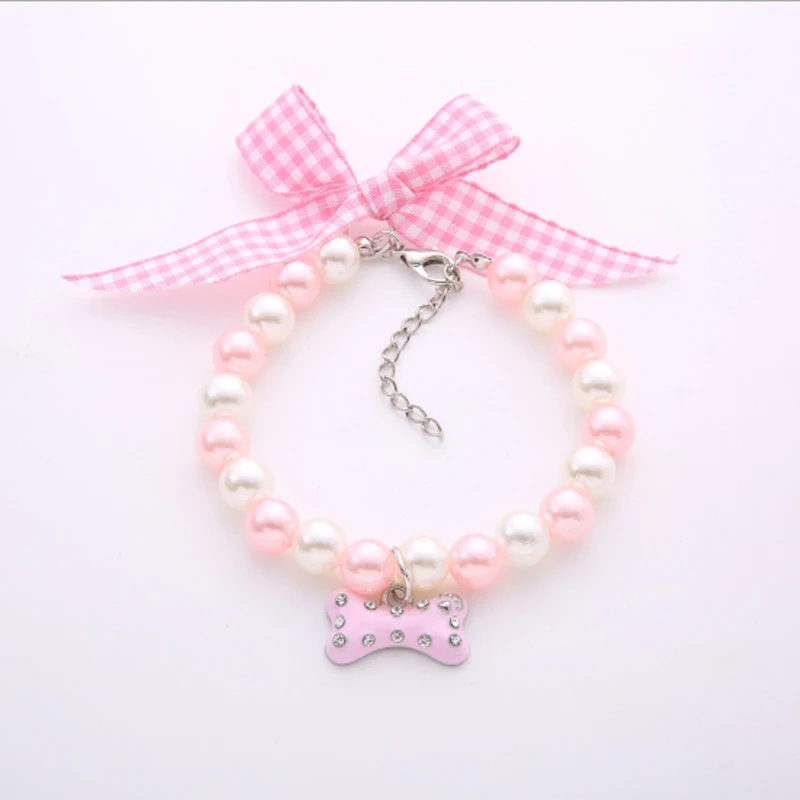 

Hot Sale Dog Pearls Necklace Collar Crystal Bone Pendant Pet Puppy Cat Jewelry S/M/L Pet Boutique Mini Bone Necklace