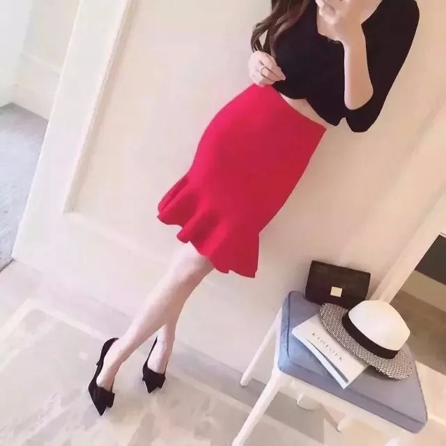 yellow 2020 new fashion sexy women's knee length high waist rayon hl fishtail mermaid bandage skirt skorts for women