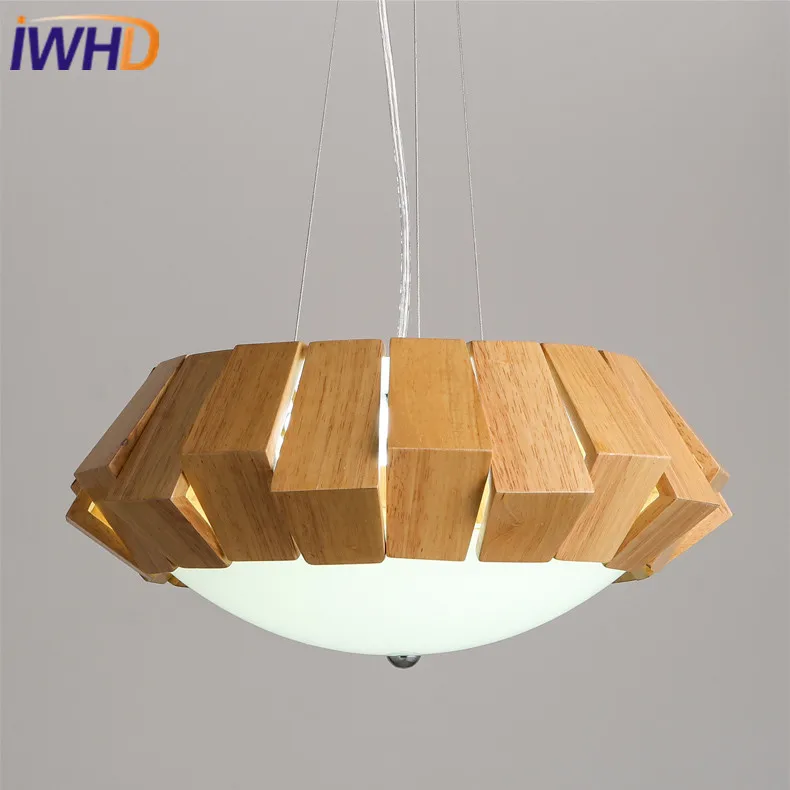 Iwhd madera lampara LED luces colgantes moderna moda calabaza moderna lámpara colgante moda Estilo nórdico dormitorio cocina iluminacion