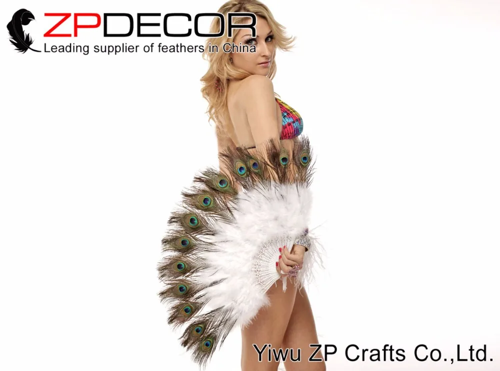 Zpdecor Белый Марабу и Павлин Перо стороны вентилятора 5 шт. хорошее качество красивый декор Танцы карнавал Показать