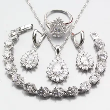 Чистая Капля воды, белый циркон кольцо с кристаллом размера 6/7/8/9/10 браслет Длина 20 см серебро 925 марка ювелирных изделий комплекты украшений для женщин