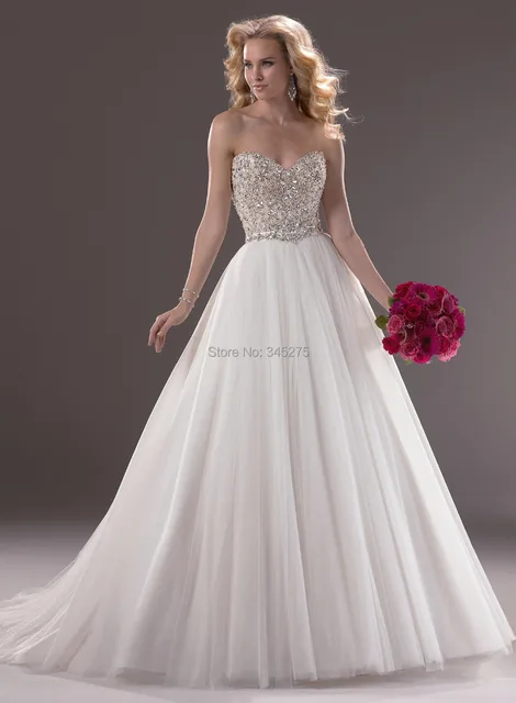 Glamorous Tulle Fully Crystals Bodice Ball Gown Wedding Dresses Glamorous Tulle Fully Crystals Bodice Ball Gown Wedding Dresses Strapless Sweetheart Neckline Zipper Over Back Bridal