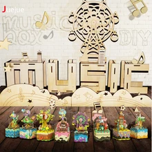 ZXZ 10 Styles 3D Puzzle Wooden Multi-color Rotate Carousel Music Box DIY Creative Educational Kids Toy Gifts With Wind Up