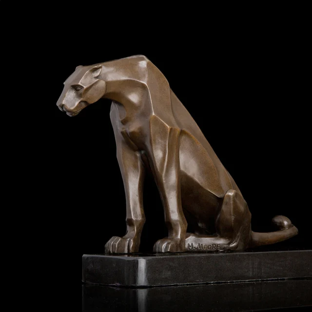 Art Crafts Home Decor Abstract Cheetah Statue Bronze Sculpture Figurine