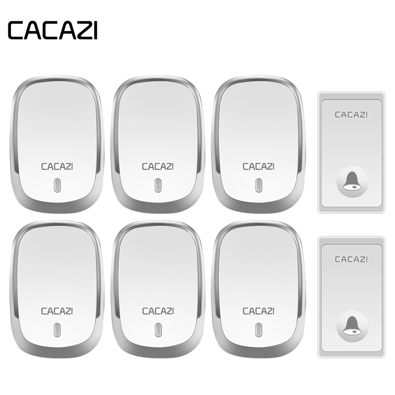 

CACAZI Self-Powered Waterproof Wireless Doorbell No Battery Button LED Light Home Cordless Bell 36 Rings US EU Plug Receiver
