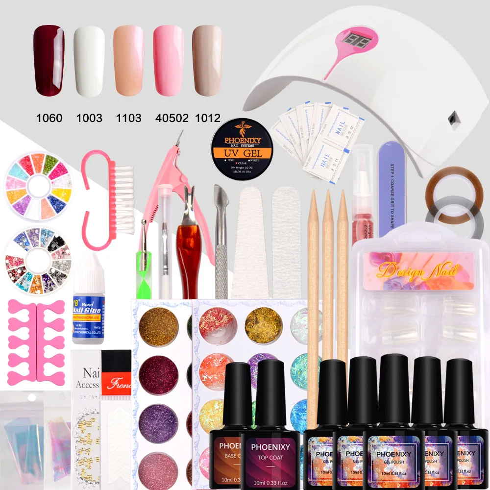 

Set For Manicure Nail Kit Set 10ml Gel Varnish Set 5 Color UV Gel Polish 36W LED Lamp Gel Varnish Nail Polish Set UV Machine