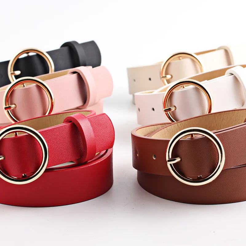

New New Gold Round Metal Circle Belt Female Gold Silver Black White PU Leather Waist Belts For Women Jeans Pants Wholesale