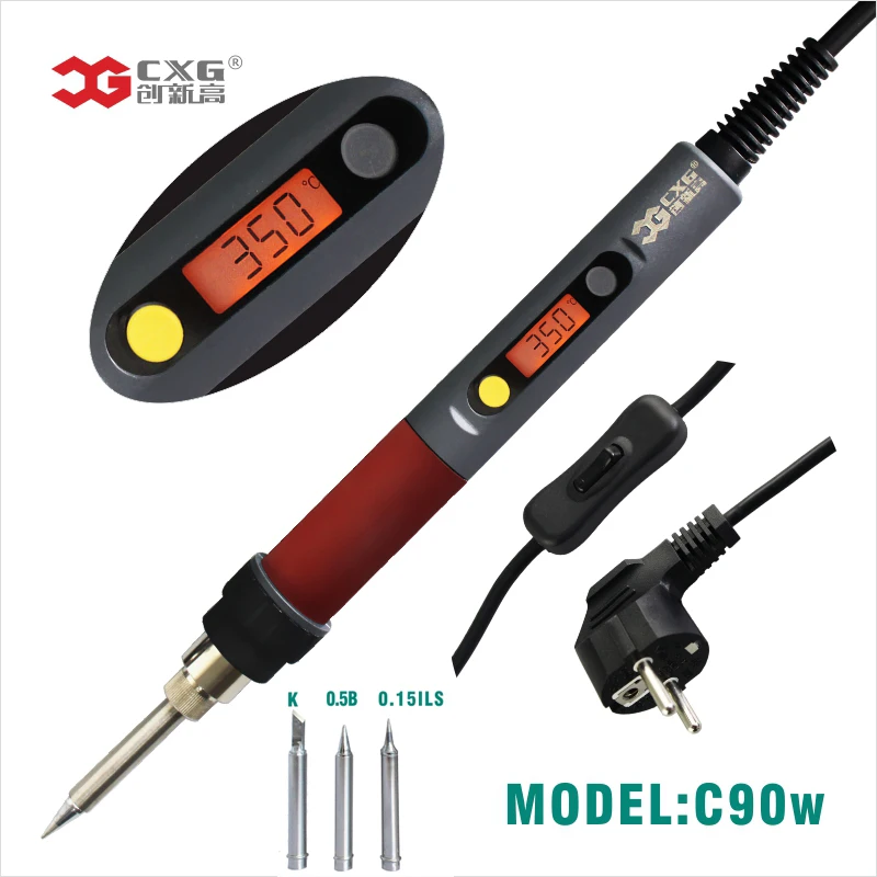 

CXG C90W Electric Soldering iron 90W LCD backlight Adjustable temperature Solder iron EU plug with swtich soldering tip c9