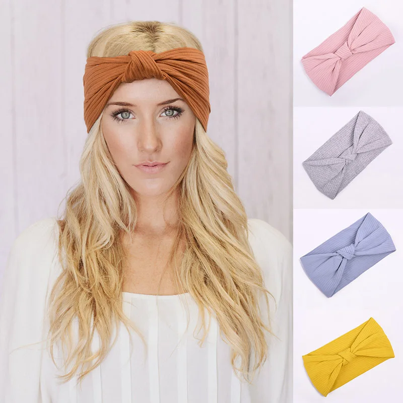 Fashion Hair Bands For Women Cotton Turban Elastic Striped Cotton Staps