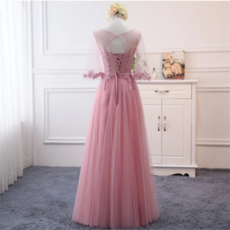 HJZY 95 # Длинные платья подружки невесты со шнуровкой розовая песчаная сетка пряжа