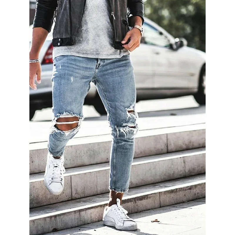 Fashion Men's Jeans Ripped Skinny Jeans Destroyed Frayed Slim Fit Denim Pants Long Pants Denim Biker Work Trousers Fashion Men's Jeans Ripped Skinny Jeans Destroyed Frayed Slim Fit Denim Pants Long Pants Denim Biker Work Trousers