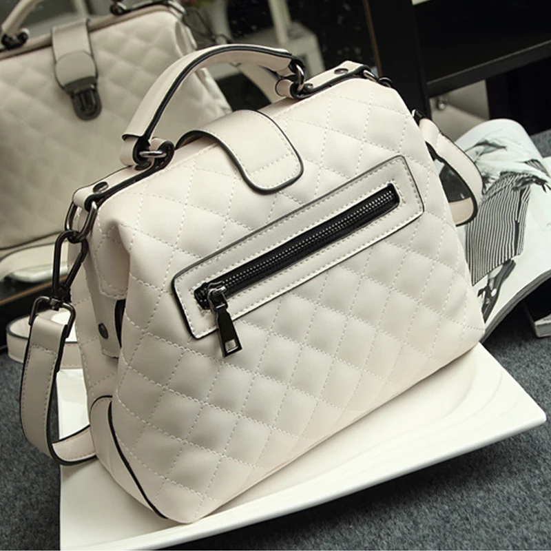Women Handbag Genuine Leather Handbag Doctor Bag Women Shoulder Bag Small Plaid Rivets Crossbody Handbag Fashion Women Bags
