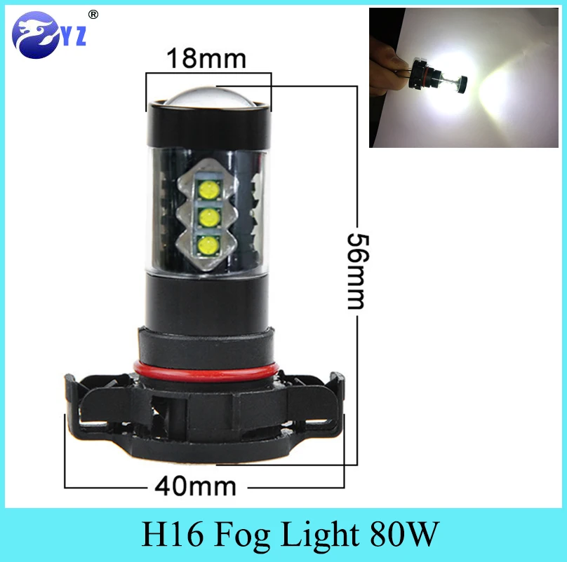 1 Set H16 fog light 80W Cree Chips LED Fog Lamp headlight Bulb Auto 12V 6000K xeno White car styling DRL foglight Universal | Автомобили и