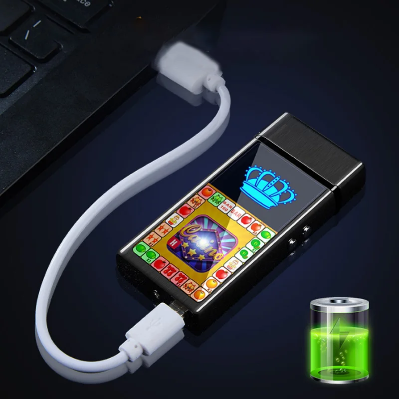 1 pc معدن Usb شحن صندل لعبة آلة مزدوجة قوس نبض الترفيه نقطة السجائر ولاعة رجل الهدايا