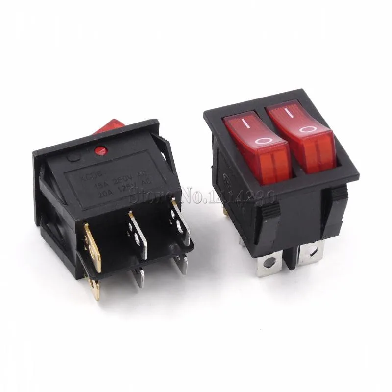 KCD6 25x31mm With Red Light Big Rocker Switches Two Way Switch 6 Pin 2