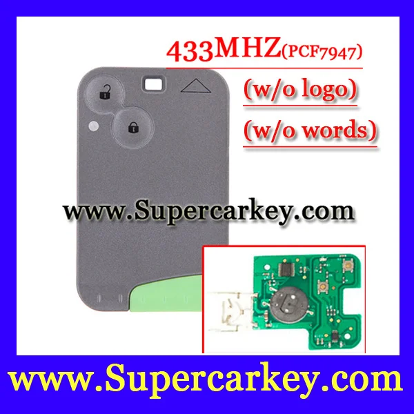 Free Shipping  (1pcs) 2 button Smart key 433MHZ for Renault Laguna espace card with pcf7947  chip  and Emergency Key