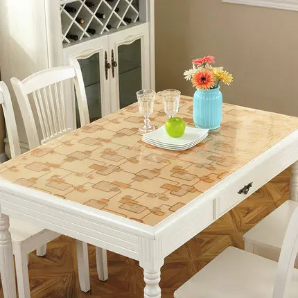  New Arrive Table Cover 1.00mm Soft Glass Transparent PVC Tablecloth Kitchen Table cloth With Patter