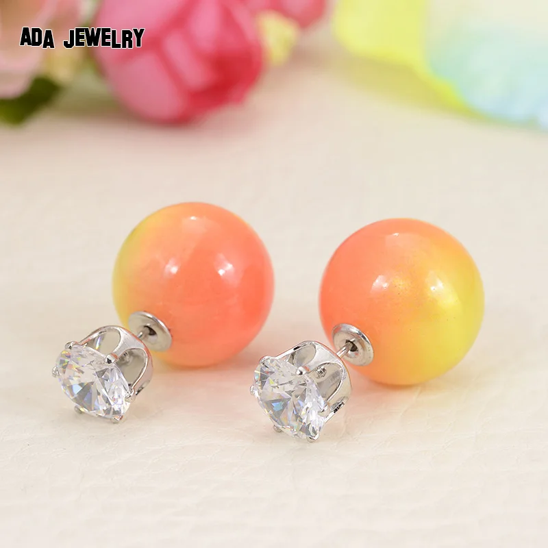 

Gradient Change Shiny Double Ball Simulated Pearl Earrings Pusety Punk Jewelry Double Side Crystal Stud Earrings For Women