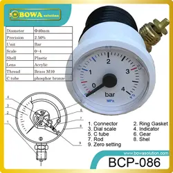 0 ~ 4bar и dia.40mm Манометр с capiliary трубки и гайки и пластиковый корпус используется в резервуары высокого давления или водонагреватели