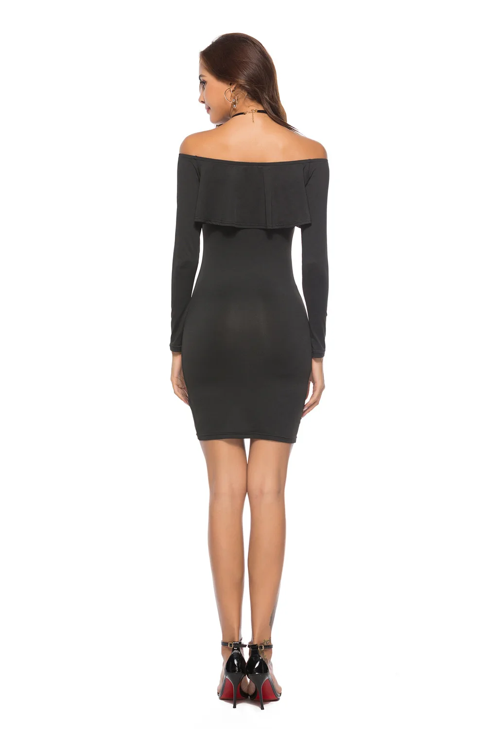 2018 autumn new women's long sleeved sexy dress  Off Shoulder Sexy  Party Dress Woman Long-Sleeve Knee Length Body Women Dresses