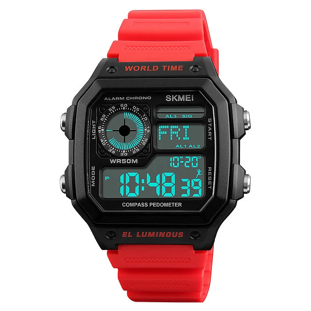 

Skmei Digital Sports Men'S Watch Countdown Compass Pedometer 50 Meters Waterproof Electronic Watch 1373