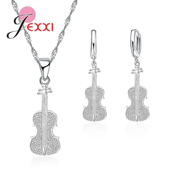 

Fashion Vintage Style 925 Sterling Silver Tone Charm Guitar Women Jewelry Set Earring Pendant Short Necklace 18" Kids Girls Gift