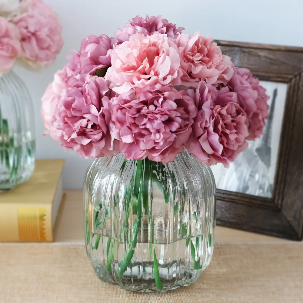 10Pcs Cute Silk Artificial Flowers Cheap Hydrangeas Peony flower Silk