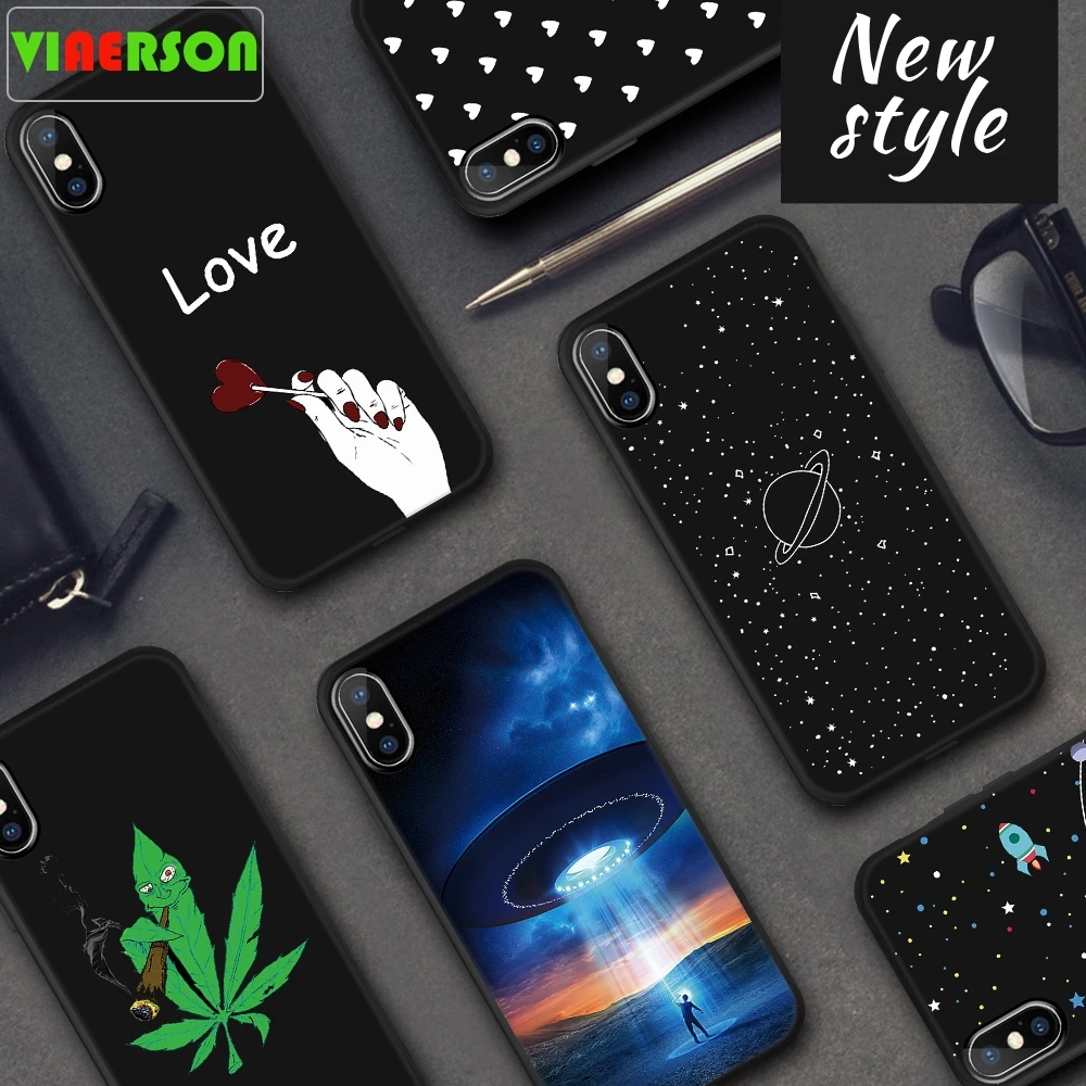 Silicone TPU Phone Case For iPhone 7 8 6 6s Plus X 5 5s SE XS Max XR Cover Cute Cartoon Love Heart Soft Black Capa |