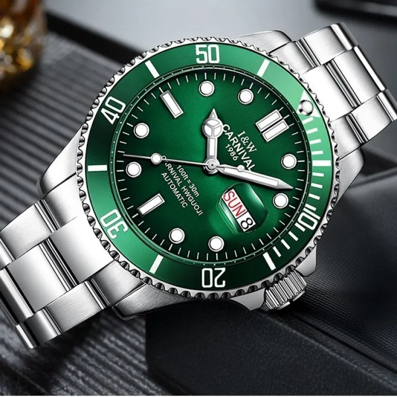 الراقية الرياضة ووتش المياه شبح سلسلة كرنفال السباحة التلقائي ووتش الرجال تقويم الياقوت مضيئة ساعات آلية الرجال