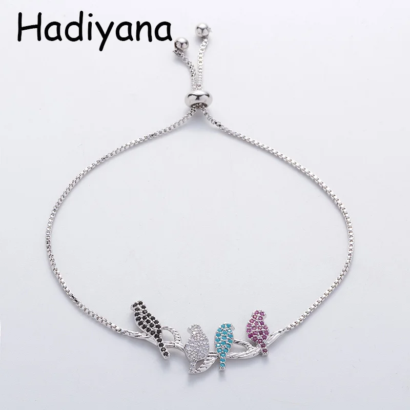 

Hadiyana 2018 New Birds&Tree Shape Charm Bracelet With Multicolor Stone 2018 Fashion Jewelry Ladies Bracelets Lovely Gift BR4042